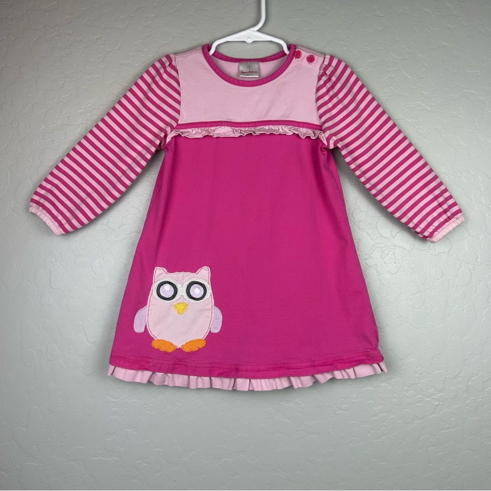 Hanna Andersson long sleeve pink dress with owl appliqué size 90 US 3 - Picture 2 of 16